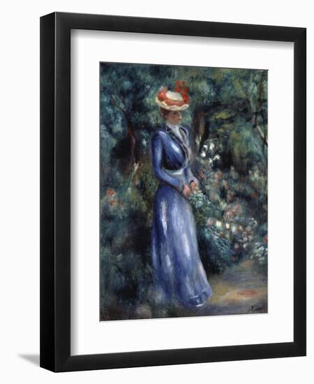 Woman in a Blue Dress Standing in the Garden at Saint-Cloud, 1899-Pierre-Auguste Renoir-Framed Giclee Print