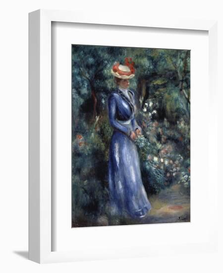 Woman in a Blue Dress Standing in the Garden at Saint-Cloud, 1899-Pierre-Auguste Renoir-Framed Giclee Print