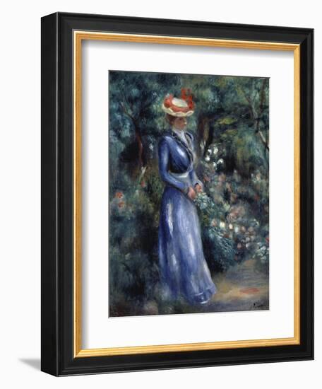 Woman in a Blue Dress Standing in the Garden at Saint-Cloud, 1899-Pierre-Auguste Renoir-Framed Giclee Print