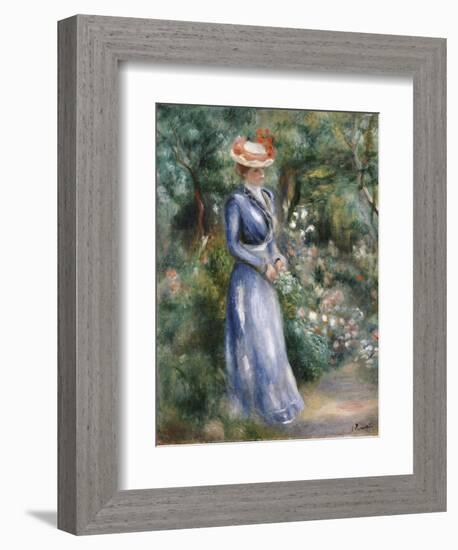 Woman in a Blue Dress Standing in the Garden at Saint-Cloud-Pierre-Auguste Renoir-Framed Giclee Print