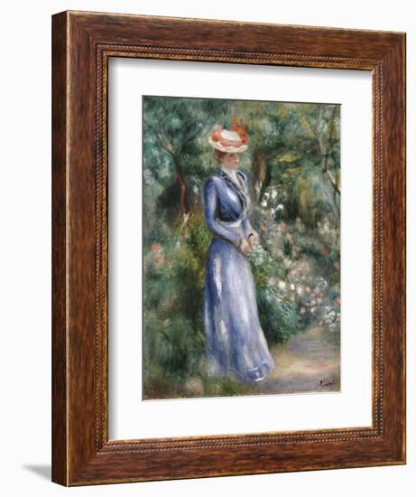 Woman in a Blue Dress Standing in the Garden at Saint-Cloud-Pierre-Auguste Renoir-Framed Giclee Print