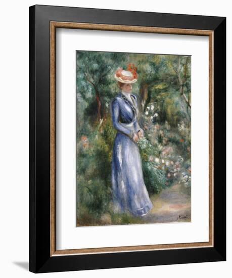 Woman in a Blue Dress Standing in the Garden at Saint-Cloud-Pierre-Auguste Renoir-Framed Giclee Print