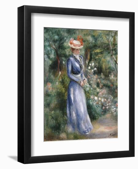 Woman in a Blue Dress Standing in the Garden at Saint-Cloud-Pierre-Auguste Renoir-Framed Giclee Print