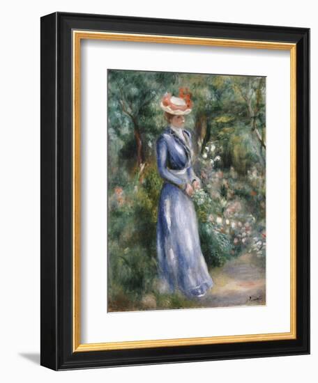 Woman in a Blue Dress Standing in the Garden at Saint-Cloud-Pierre-Auguste Renoir-Framed Giclee Print