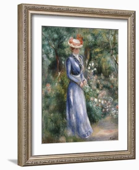 Woman in a Blue Dress Standing in the Garden at Saint-Cloud-Pierre-Auguste Renoir-Framed Giclee Print