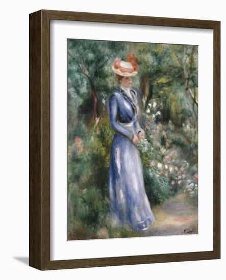 Woman in a Blue Dress Standing in the Garden at Saint-Cloud-Pierre-Auguste Renoir-Framed Giclee Print