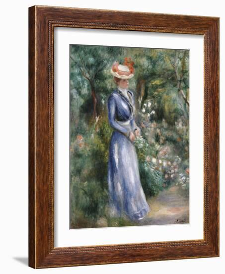 Woman in a Blue Dress Standing in the Garden at Saint-Cloud-Pierre-Auguste Renoir-Framed Giclee Print