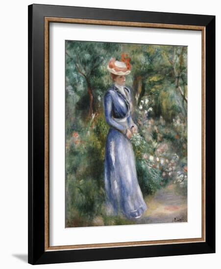 Woman in a Blue Dress Standing in the Garden at Saint-Cloud-Pierre-Auguste Renoir-Framed Giclee Print