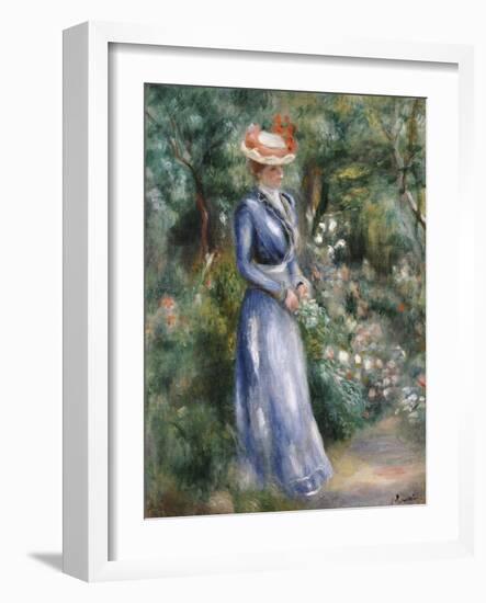 Woman in a Blue Dress Standing in the Garden at Saint-Cloud-Pierre-Auguste Renoir-Framed Giclee Print