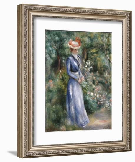 Woman in a Blue Dress Standing in the Garden at Saint-Cloud-Pierre-Auguste Renoir-Framed Giclee Print