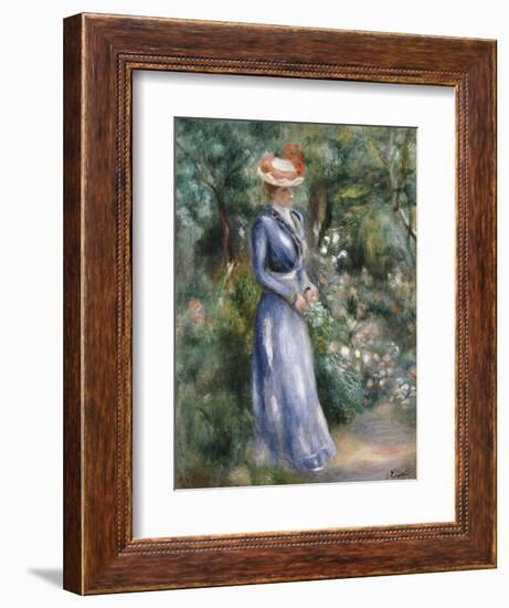 Woman in a Blue Dress Standing in the Garden at Saint-Cloud-Pierre-Auguste Renoir-Framed Giclee Print