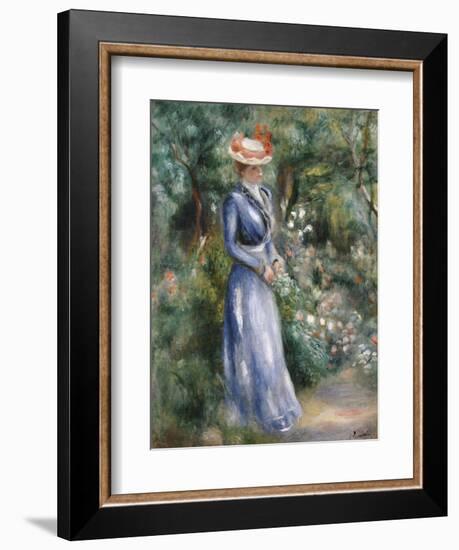 Woman in a Blue Dress Standing in the Garden at Saint-Cloud-Pierre-Auguste Renoir-Framed Giclee Print