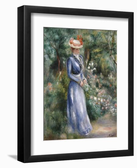 Woman in a Blue Dress Standing in the Garden at Saint-Cloud-Pierre-Auguste Renoir-Framed Giclee Print