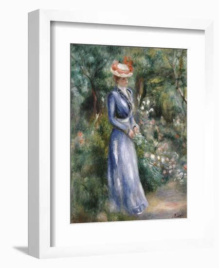 Woman in a Blue Dress Standing in the Garden at Saint-Cloud-Pierre-Auguste Renoir-Framed Giclee Print