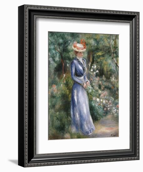 Woman in a Blue Dress Standing in the Garden at Saint-Cloud-Pierre-Auguste Renoir-Framed Giclee Print