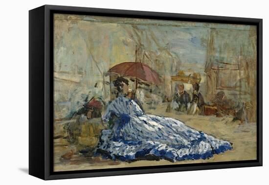 Woman in a Blue Dress under a Parasol, C.1865-Eugène Boudin-Framed Premier Image Canvas