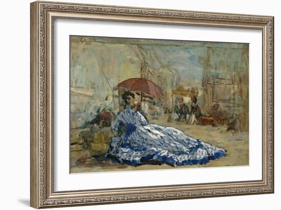 Woman in a Blue Dress under a Parasol, C.1865-Eugène Boudin-Framed Giclee Print