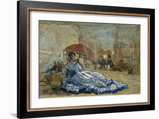 Woman in a Blue Dress under a Parasol, C.1865-Eugène Boudin-Framed Giclee Print