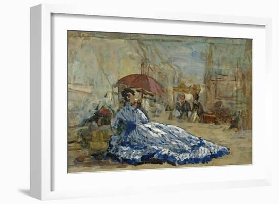 Woman in a Blue Dress under a Parasol, C.1865-Eugène Boudin-Framed Giclee Print