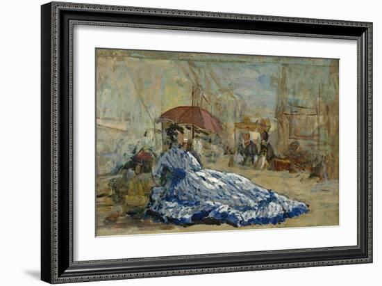 Woman in a Blue Dress under a Parasol, C.1865-Eugène Boudin-Framed Giclee Print