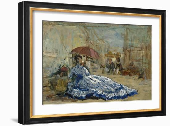 Woman in a Blue Dress under a Parasol, C.1865-Eugène Boudin-Framed Giclee Print