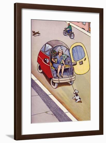 Woman in a Bubble Car-null-Framed Giclee Print