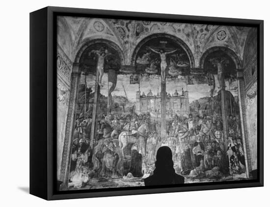 Woman in a Church Contemplating a Wall Painting of the Crucifixion-Carl Mydans-Framed Premier Image Canvas