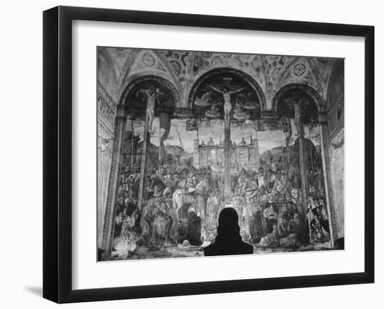 Woman in a Church Contemplating a Wall Painting of the Crucifixion-Carl Mydans-Framed Photographic Print