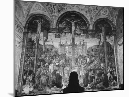 Woman in a Church Contemplating a Wall Painting of the Crucifixion-Carl Mydans-Mounted Photographic Print