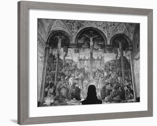 Woman in a Church Contemplating a Wall Painting of the Crucifixion-Carl Mydans-Framed Photographic Print