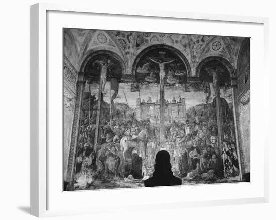 Woman in a Church Contemplating a Wall Painting of the Crucifixion-Carl Mydans-Framed Photographic Print