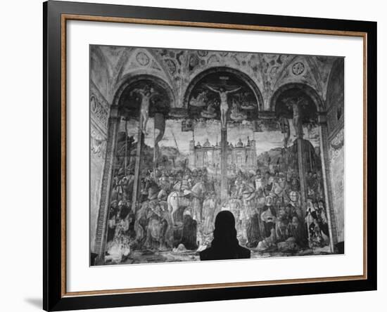 Woman in a Church Contemplating a Wall Painting of the Crucifixion-Carl Mydans-Framed Photographic Print