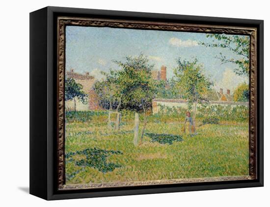 Woman in a Cloth or “” Spring Sun in the Pre of Eragny”” Painting by Camille Pissarro (1830-1903) 1-Camille Pissarro-Framed Premier Image Canvas