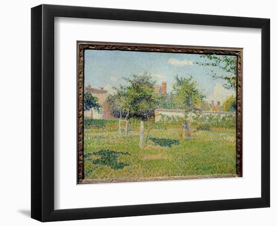 Woman in a Cloth or “” Spring Sun in the Pre of Eragny”” Painting by Camille Pissarro (1830-1903) 1-Camille Pissarro-Framed Giclee Print