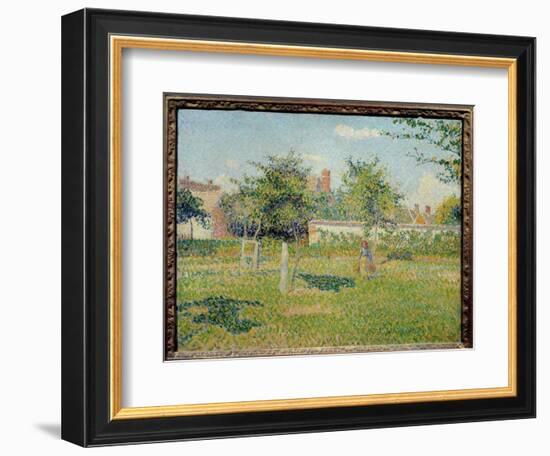 Woman in a Cloth or “” Spring Sun in the Pre of Eragny”” Painting by Camille Pissarro (1830-1903) 1-Camille Pissarro-Framed Giclee Print