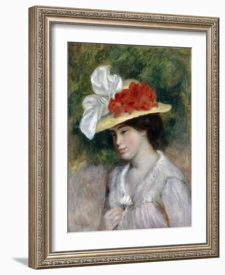 Woman in a Flowered Hat, 1889-Pierre-Auguste Renoir-Framed Giclee Print