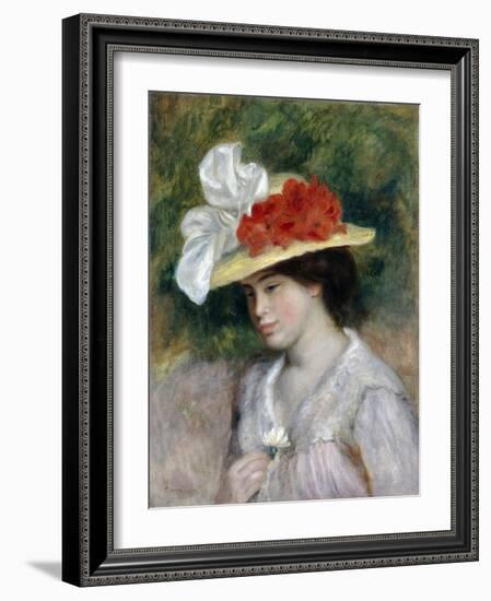 Woman in a Flowered Hat, 1889-Pierre-Auguste Renoir-Framed Giclee Print