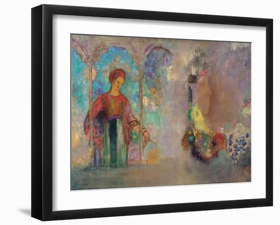 Woman in a Gothic Arcade - Woman with Flowers - Peinture De Odilon Redon(1840-1916), 1905 - Oil on-Odilon Redon-Framed Giclee Print