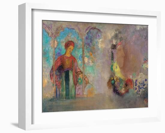 Woman in a Gothic Arcade - Woman with Flowers - Peinture De Odilon Redon(1840-1916), 1905 - Oil on-Odilon Redon-Framed Giclee Print