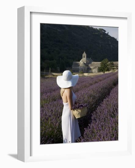 Woman in a Lavender Field, Senanque Abbey, Gordes, Provence, France, Europe-Angelo Cavalli-Framed Photographic Print