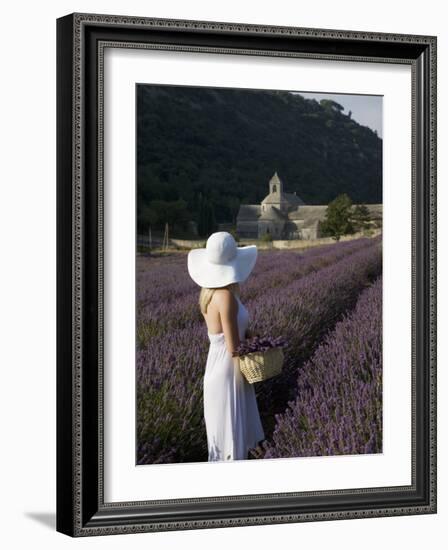 Woman in a Lavender Field, Senanque Abbey, Gordes, Provence, France, Europe-Angelo Cavalli-Framed Photographic Print