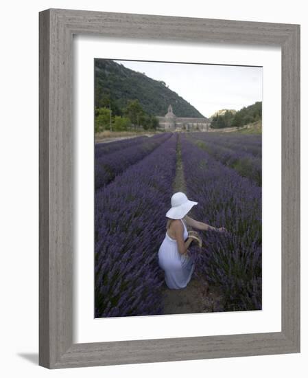 Woman in a Lavender Field, Senanque Abbey, Gordes, Provence, France, Europe-Angelo Cavalli-Framed Photographic Print