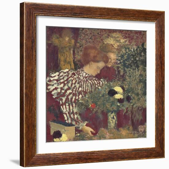 Woman in a Striped Dress, by Edouard Vuillard, 1895, French painting,-Edouard Vuillard-Framed Art Print