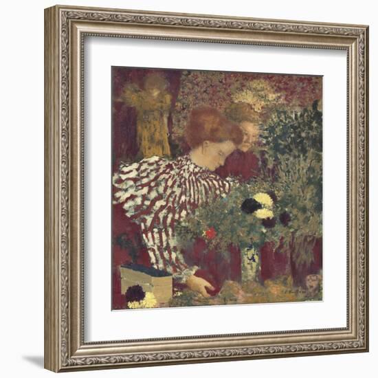 Woman in a Striped Dress, by Edouard Vuillard, 1895, French painting,-Edouard Vuillard-Framed Art Print