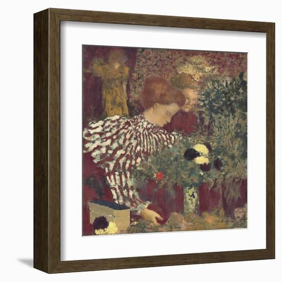 Woman in a Striped Dress, by Edouard Vuillard, 1895, French painting,-Edouard Vuillard-Framed Art Print