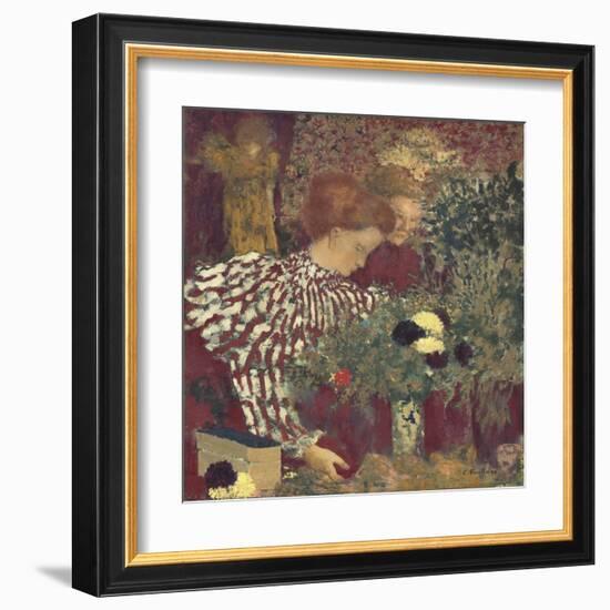 Woman in a Striped Dress, by Edouard Vuillard, 1895, French painting,-Edouard Vuillard-Framed Art Print