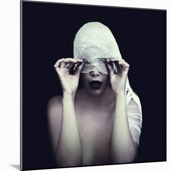 Woman in Bandage over Black Background-viczast-Mounted Photographic Print