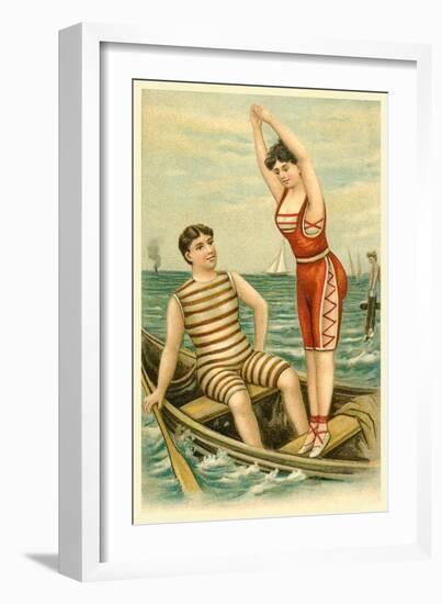 Woman in Bathing Costume Diving from Boat-null-Framed Art Print