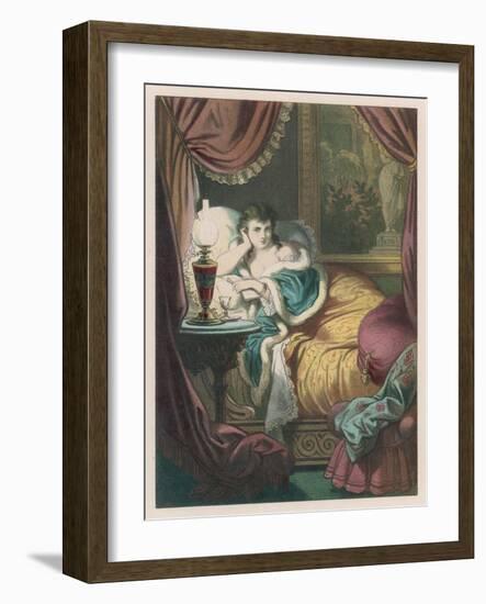 Woman in Bed Alone with a Book-D. Eusebio Planas-Framed Art Print