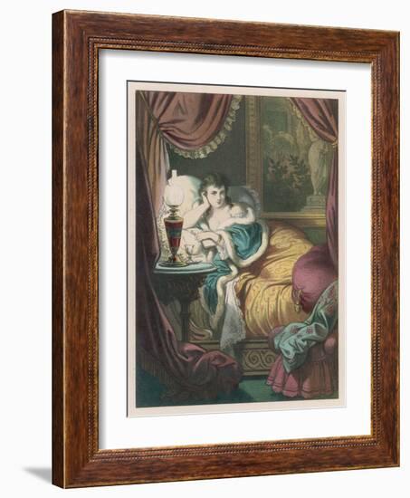 Woman in Bed Alone with a Book-D. Eusebio Planas-Framed Art Print